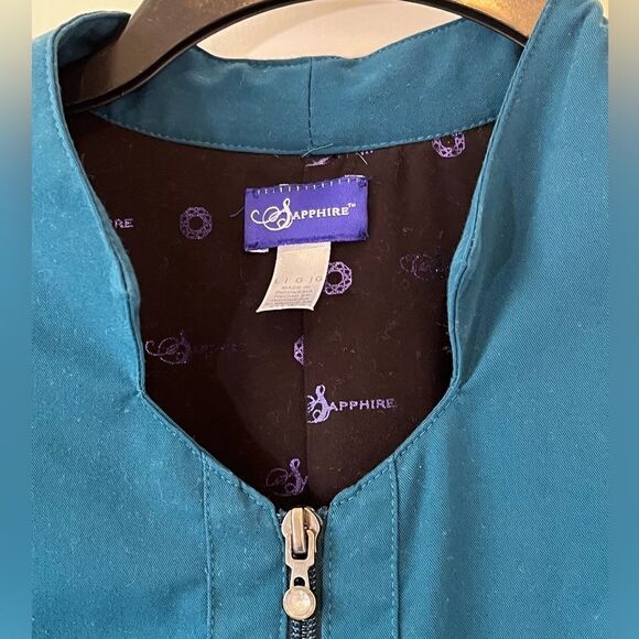 Sapphire Women’s Lab Jacket Large Aqua Underarm To Underarm 23” Length 26” EUC - Picture 3 of 13